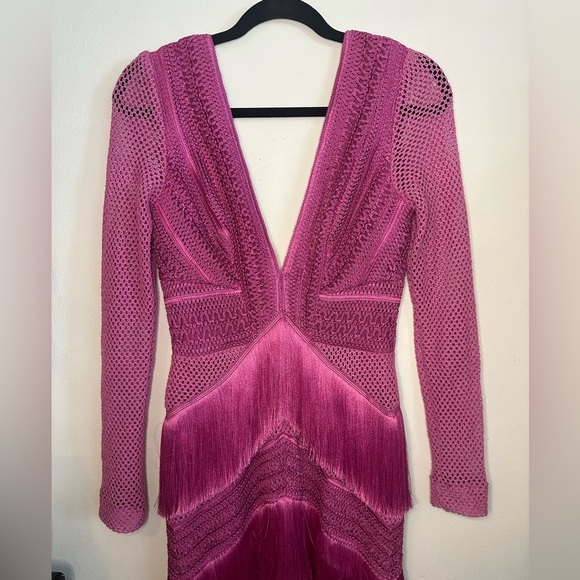 NWT PATBO fuchsia fringe crochet long sleeve dress Cerise pink small | 4 - Picture 6 of 14